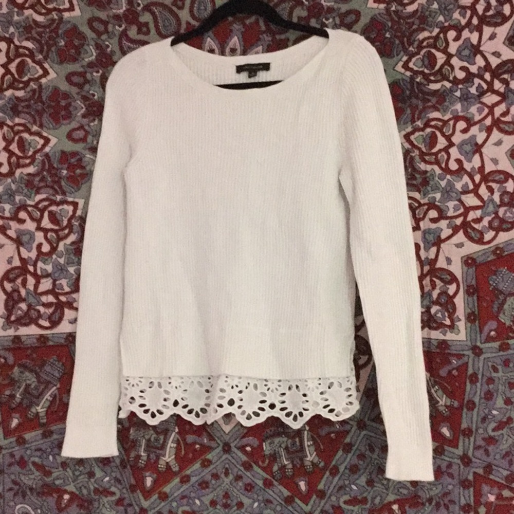 White sweater with lace detail